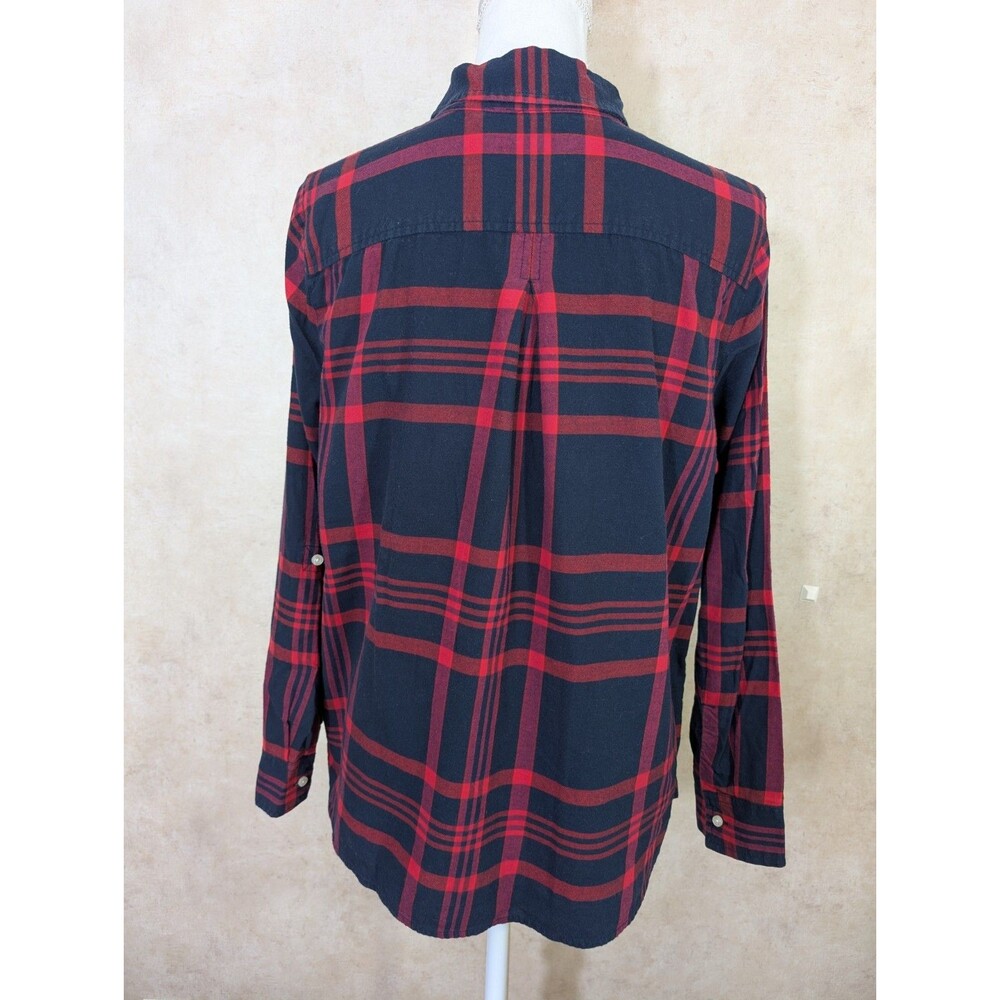 Tommy Hilfiger Top Womens L Red Blue Plaid Roll Tab Sleeve Cotton Preppy Shirt - Picture 3 of 11